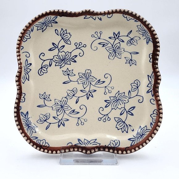 Tara Temptations Square Salad Dessert Plate Floral Lace Blue Hand Painted 6.2 in - Picture 1 of 8